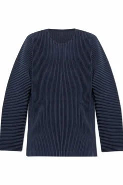 Homme Plissé Issey Miyake GRANATOWY Plisowany t-shirt