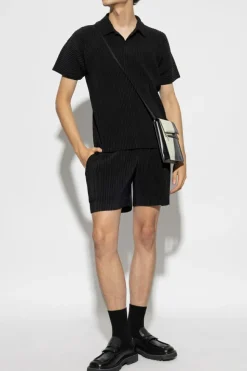 Homme Plissé Issey Miyake CZARNY Plisowane polo