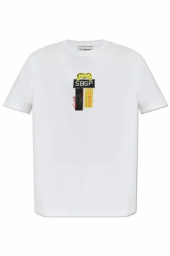 Iceberg BIAŁY T-shirt z naszywkami i nadrukiem