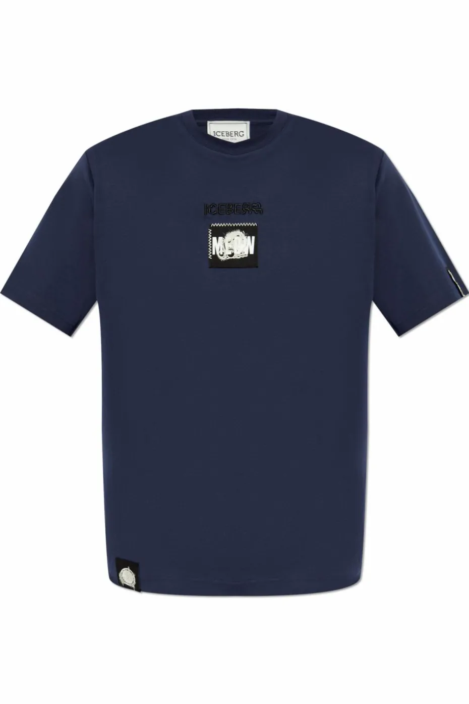 Iceberg GRANATOWY T-shirt z naszywkami