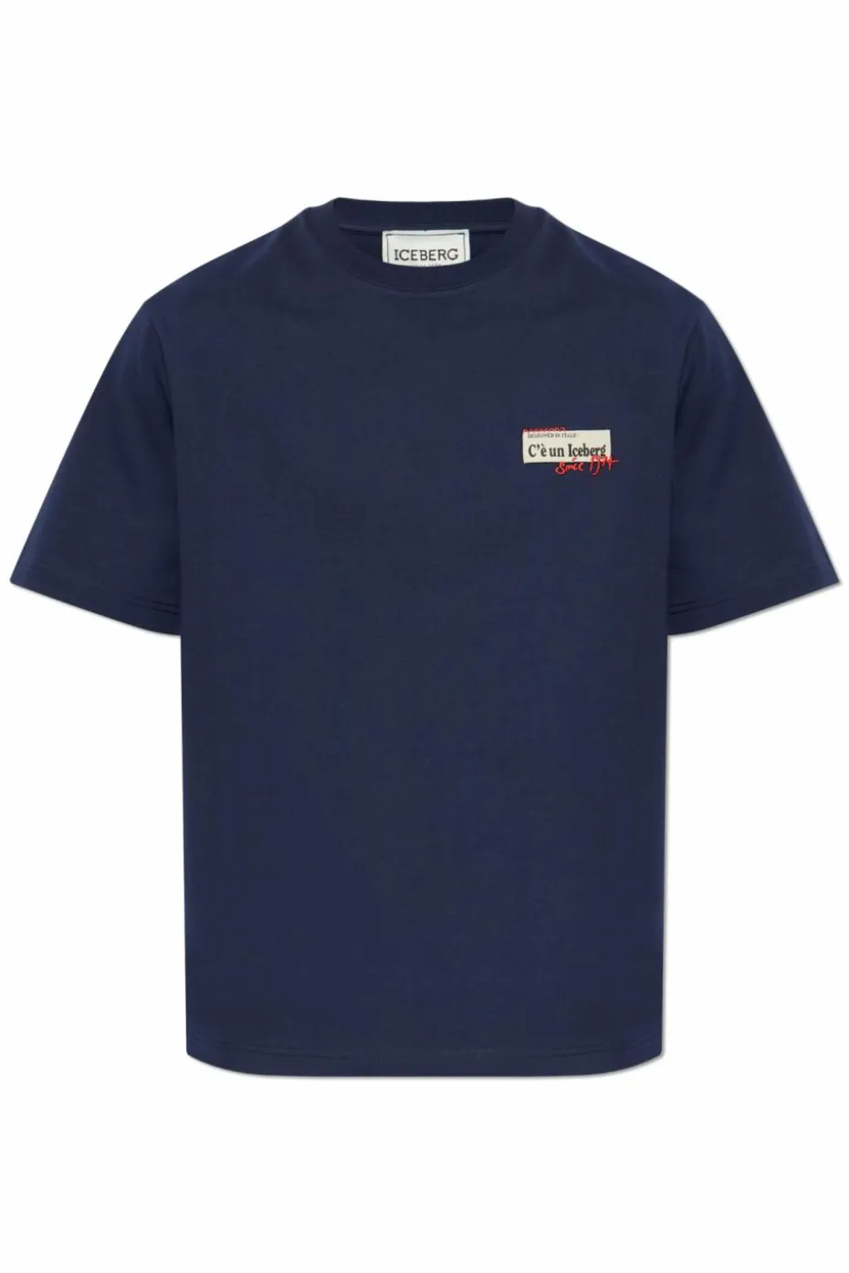 Iceberg GRANATOWY T-shirt z naszywkami i nadrukiem