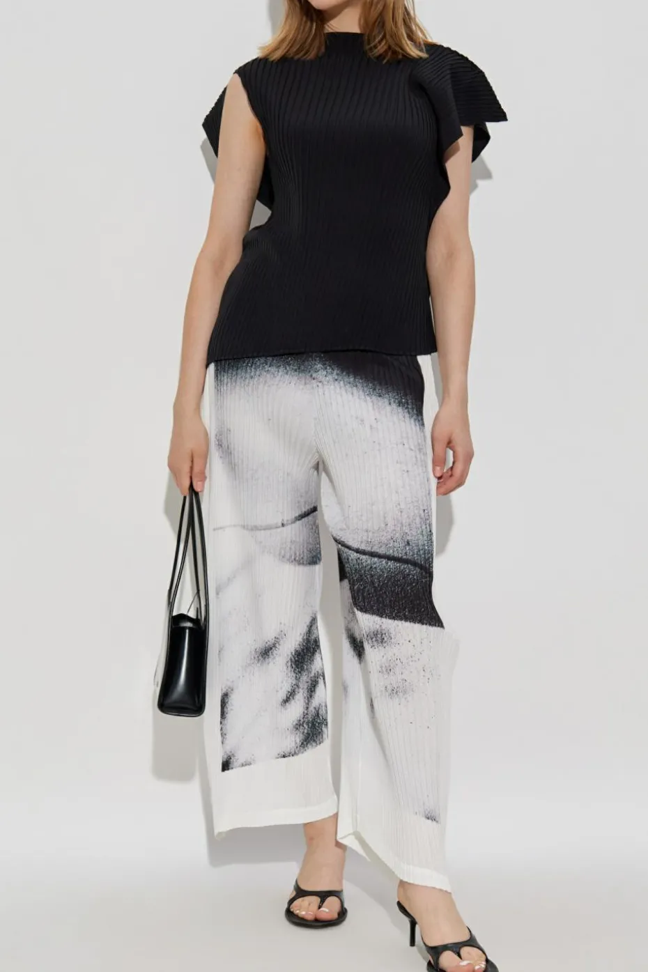 Issey Miyake CZARNY Plisowany top