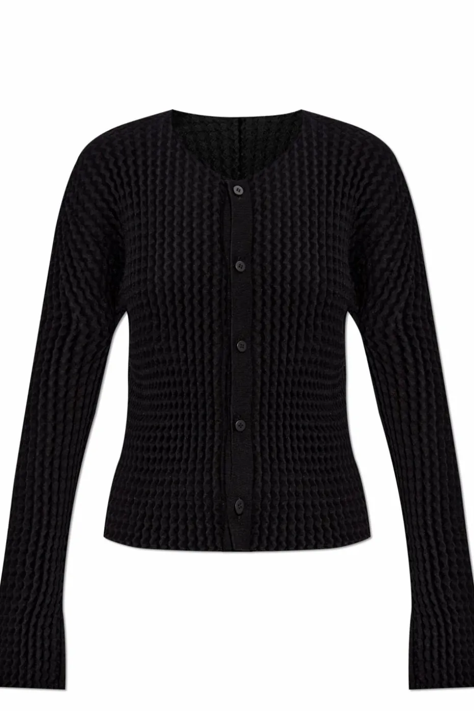 Issey Miyake CZARNY Plisowany kardigan
