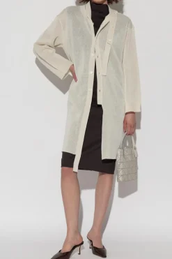 Issey Miyake kremowy Kardigan z wiązaniem