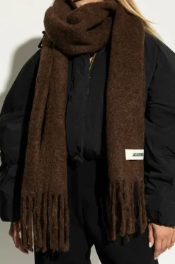 Jacquemus BRĄZOWY Szal z naszywką z logo