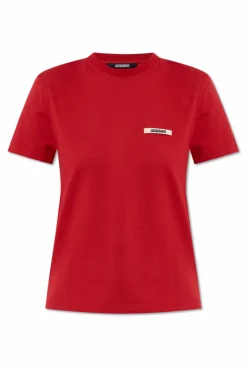 Jacquemus CZERWONY T-shirt z naszywką z logo