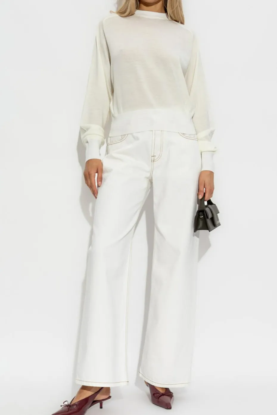 Jacquemus kremowy Sweter z logo