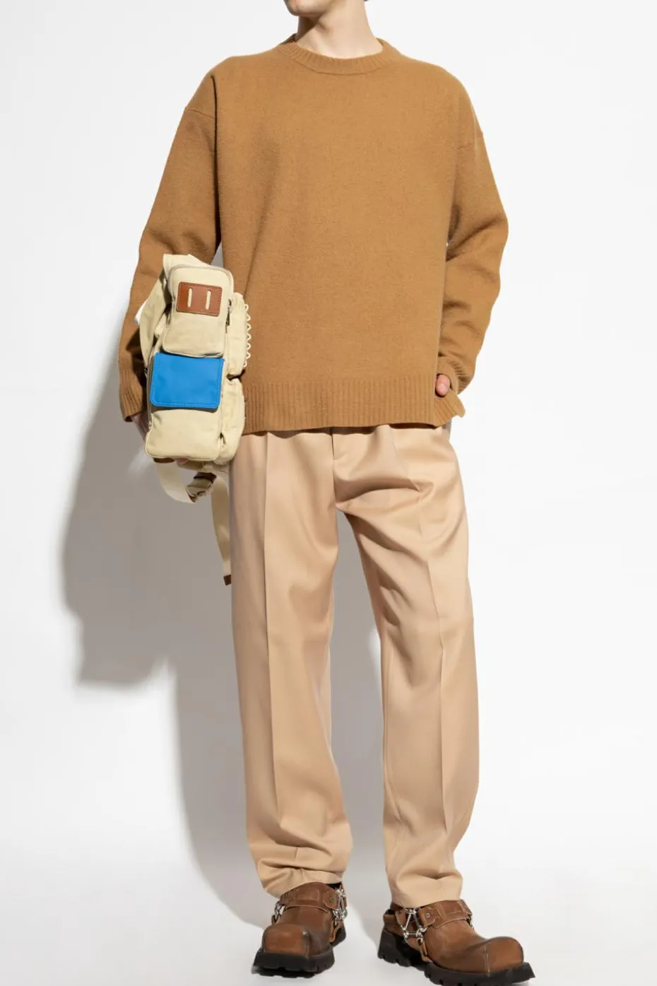 JIL SANDER beżowy Wełniane spodnie
