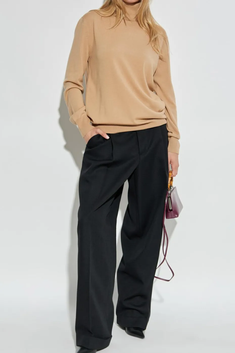 JIL SANDER beżowy Wełniany golf