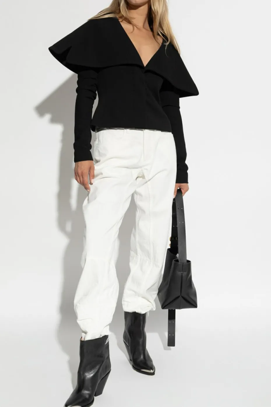 JIL SANDER BIAŁY Jeansy z dekoracyjnym wykończeniem