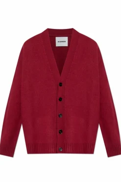 JIL SANDER BORDO Wełniany kardigan
