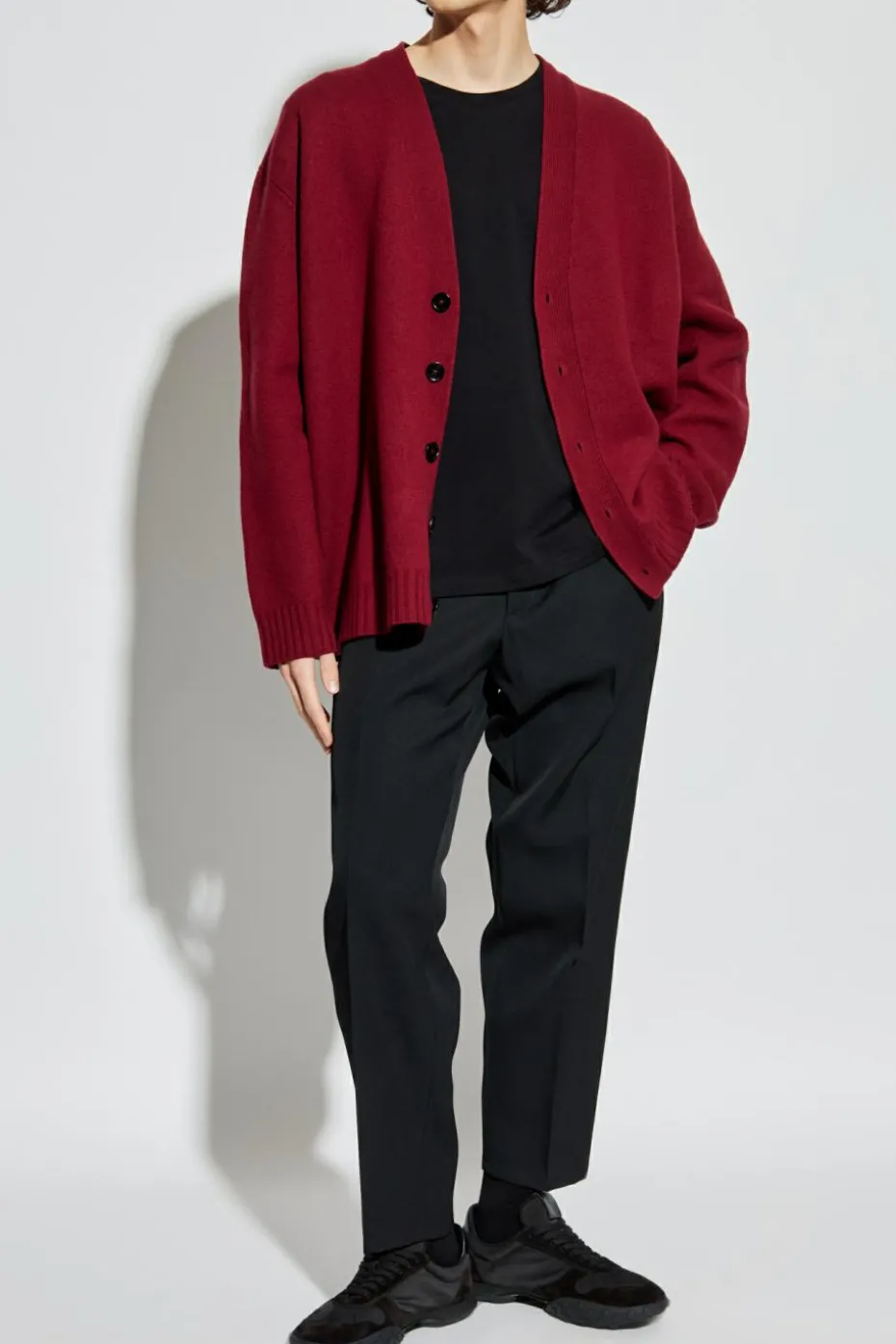 JIL SANDER BORDO Wełniany kardigan