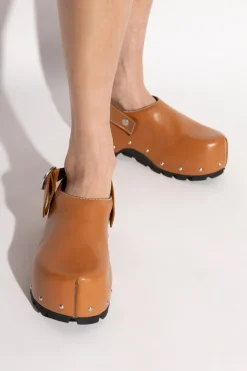JIL SANDER+ BRĄZOWY Skórzane chodaki