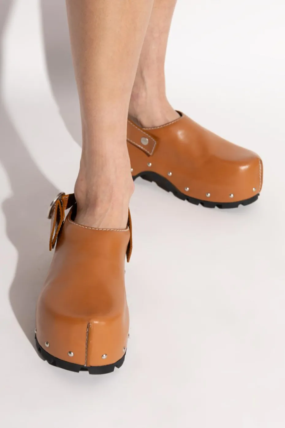 JIL SANDER+ BRĄZOWY Skórzane chodaki