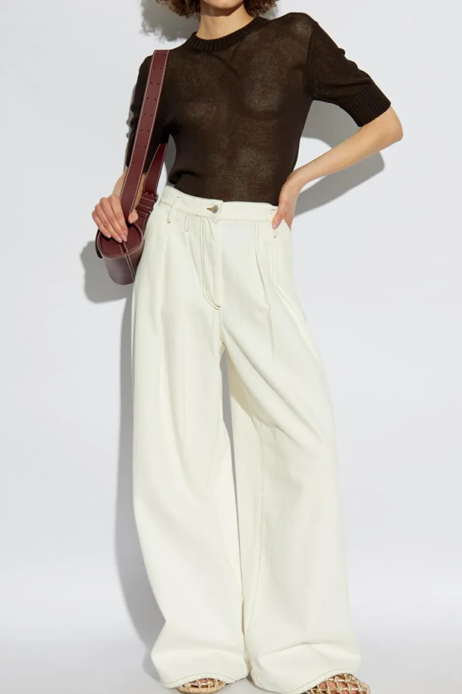 JIL SANDER+ BRĄZOWY Top z wyszytym logo
