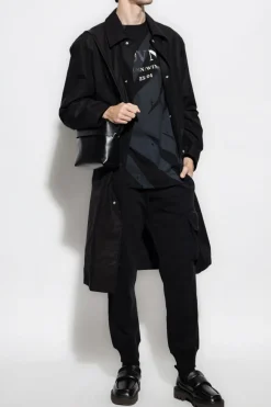 JIL SANDER CZARNY Bawełniany płaszcz z logo