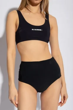 JIL SANDER+ CZARNY Góra od kostiumu kąpielowego z logo