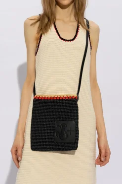 JIL SANDER+ CZARNY Pleciona torba na ramię