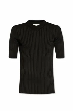 JIL SANDER CZARNY Prążkowany t-shirt