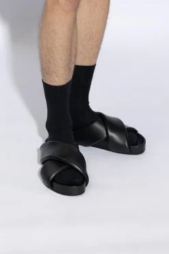 JIL SANDER CZARNY Skórzane klapki