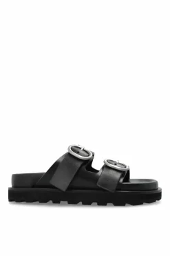 JIL SANDER+ CZARNY Skórzane klapki