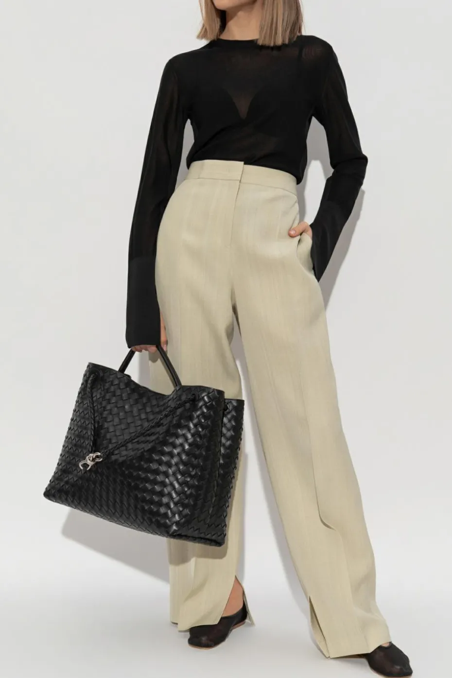 JIL SANDER CZARNY Sweter z okrągłym dekoltem