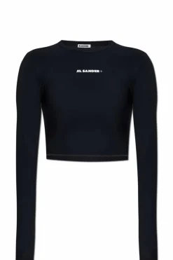 JIL SANDER+ CZARNY Top kąpielowy z nadrukowanym logo