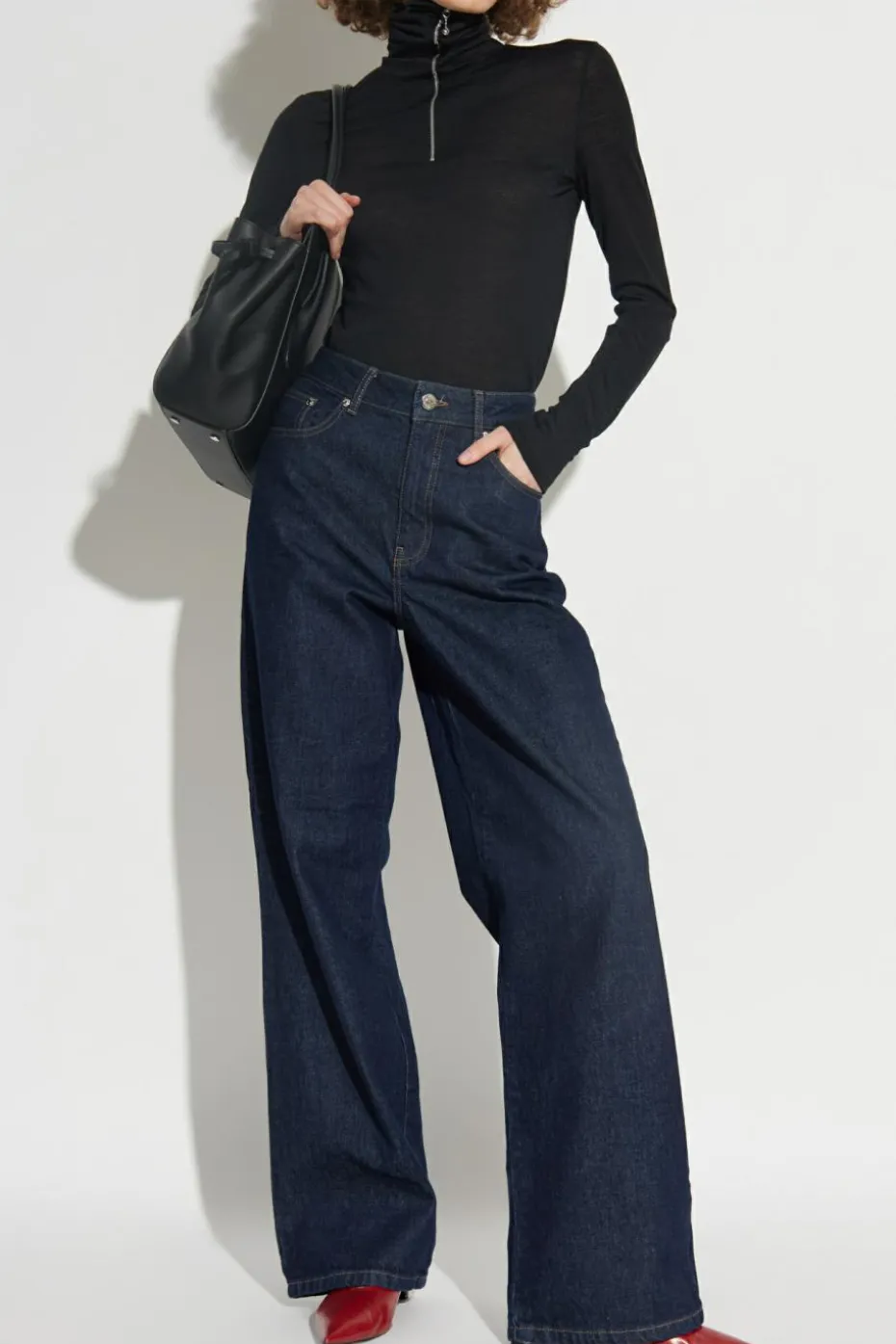 JIL SANDER+ CZARNY Top ze stójką