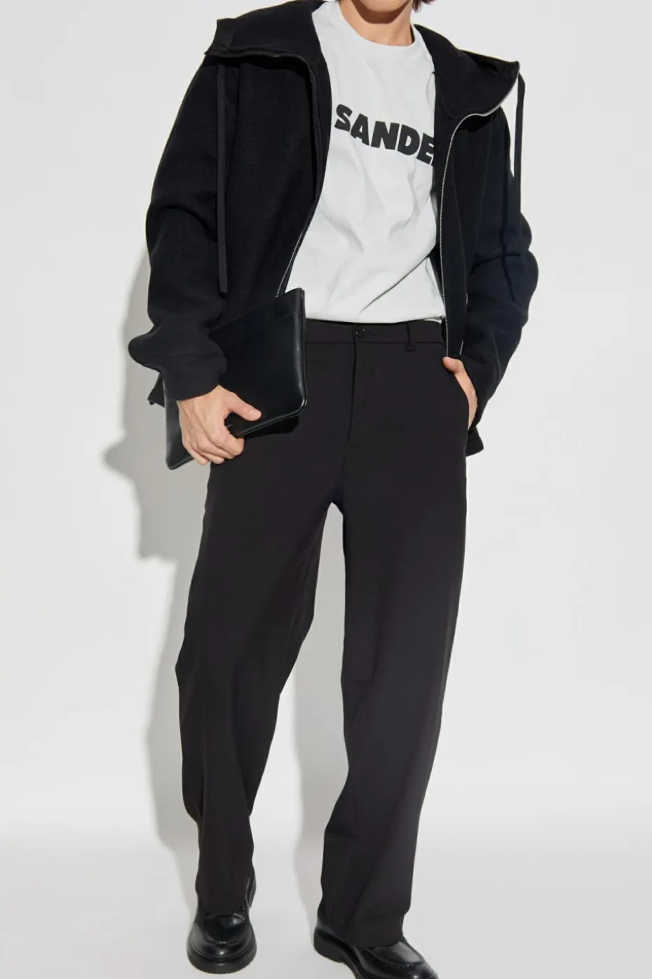 JIL SANDER CZARNY Wełniana kurtka