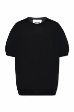 JIL SANDER CZARNY Wełniany t-shirt