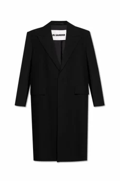 JIL SANDER CZARNY Wełniany płaszcz
