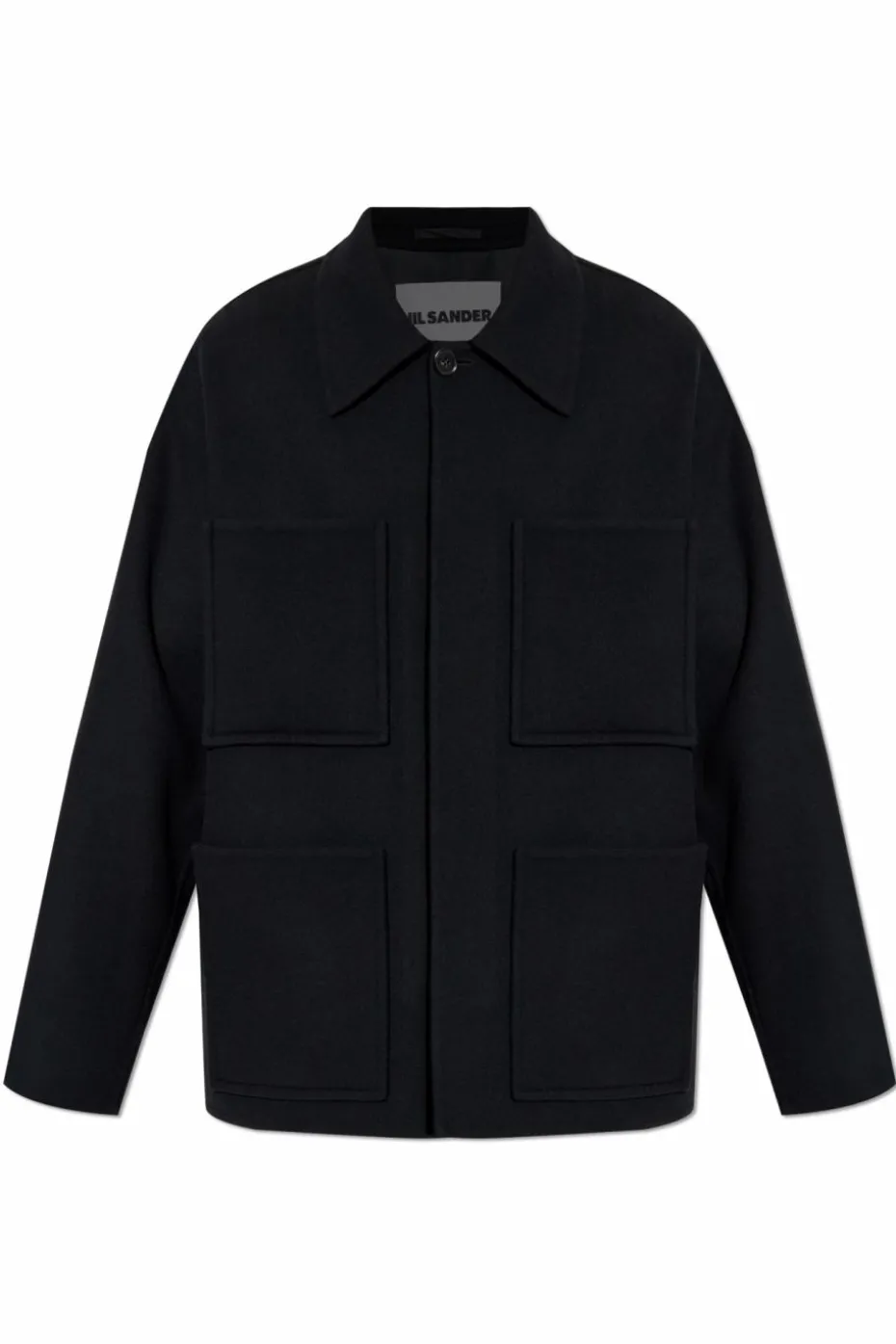 JIL SANDER CZARNY Wełniany płaszcz