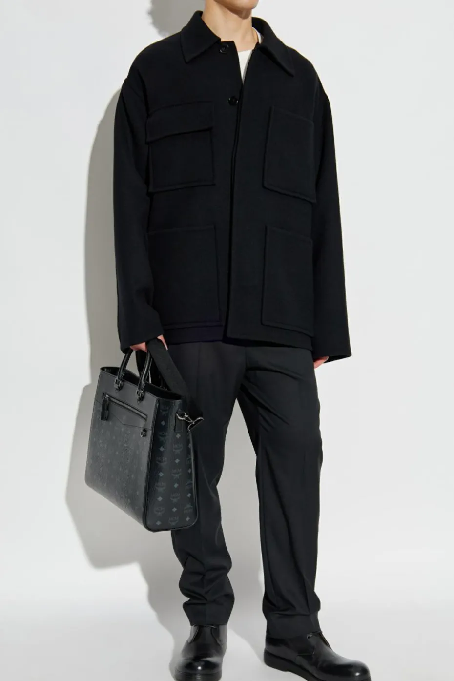 JIL SANDER CZARNY Wełniany płaszcz