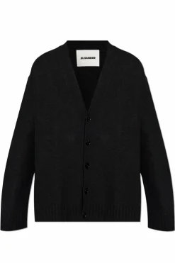 JIL SANDER CZARNY Wełniany kardigan