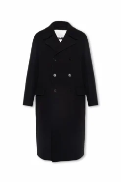JIL SANDER CZARNY Wełniany płaszcz