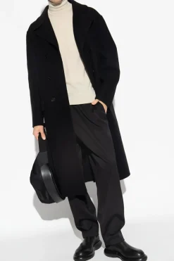 JIL SANDER CZARNY Wełniany płaszcz