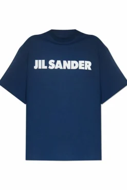 JIL SANDER GRANATOWY T-shirt z logo