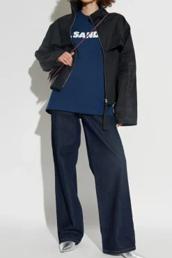 JIL SANDER GRANATOWY T-shirt z logo