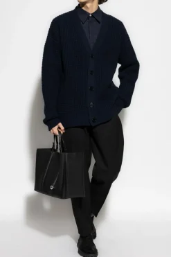 JIL SANDER GRANATOWY Wełniany kardigan