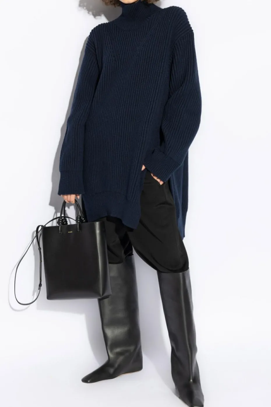 JIL SANDER GRANATOWY Wełniany golf