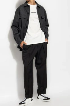 JIL SANDER+ kremowy Bawełniany t-shirt z logo