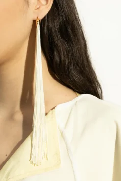 JIL SANDER kremowy Kolczyki z długimi frędzlami