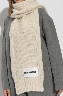 JIL SANDER+ kremowy Moherowy szal