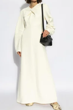 JIL SANDER kremowy Sukienka z drapowaniem
