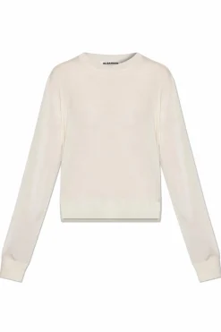 JIL SANDER kremowy Sweter z rozcięciem po bokach