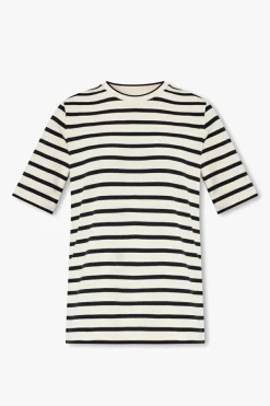 JIL SANDER+ kremowy T-shirt ze wzorem w paski