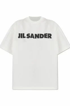JIL SANDER kremowy T-shirt z nadrukowanym logo