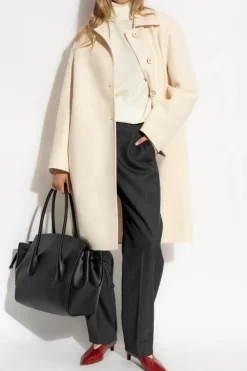 JIL SANDER kremowy Wełniany płaszcz