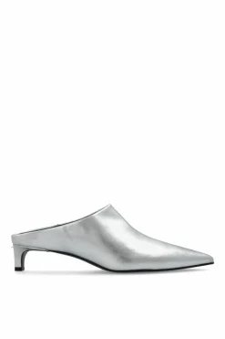 JIL SANDER SREBRNY Skórzane buty na obcasie