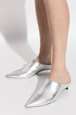 JIL SANDER SREBRNY Skórzane buty na obcasie